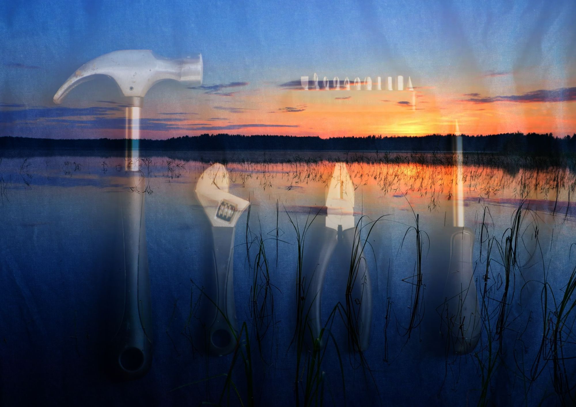työkalut ja auringonlasku